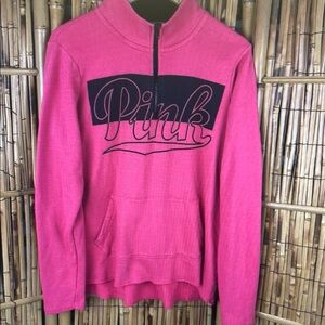 Victorias Secret Pink Womens 1/4 Zip Logo Pullover Sweatshirt Size M Pink Black